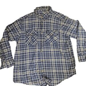 KingSize Shirt Mens XL Big Blue Plaid Flannel Button Up Long Sleeve Casual